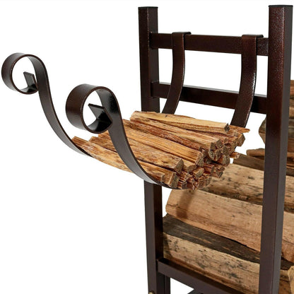 Bronze Metal Indoor/Outdoor Firewood Log Rack with Removeable Kindle Holder - FurniFindUSA