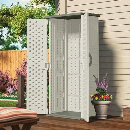 Outdoor Heavy Duty 22 Cubic Ft Vertical Garden Storage Shed in Taupe Grey - FurniFindUSA