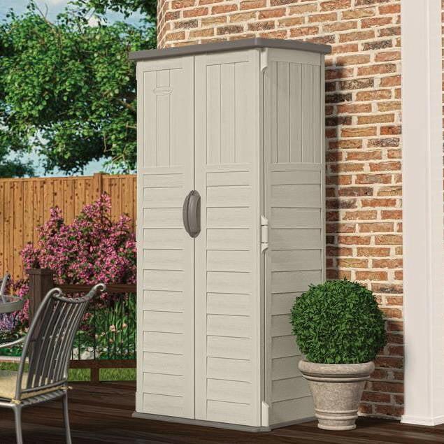 Outdoor Heavy Duty 22 Cubic Ft Vertical Garden Storage Shed in Taupe Grey - FurniFindUSA
