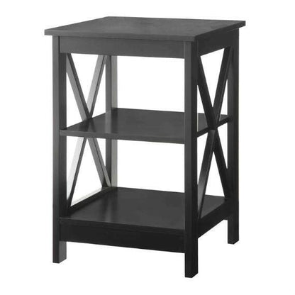 Black Wood X-Design End Table Nightstand with 3 Open Shelves - FurniFindUSA