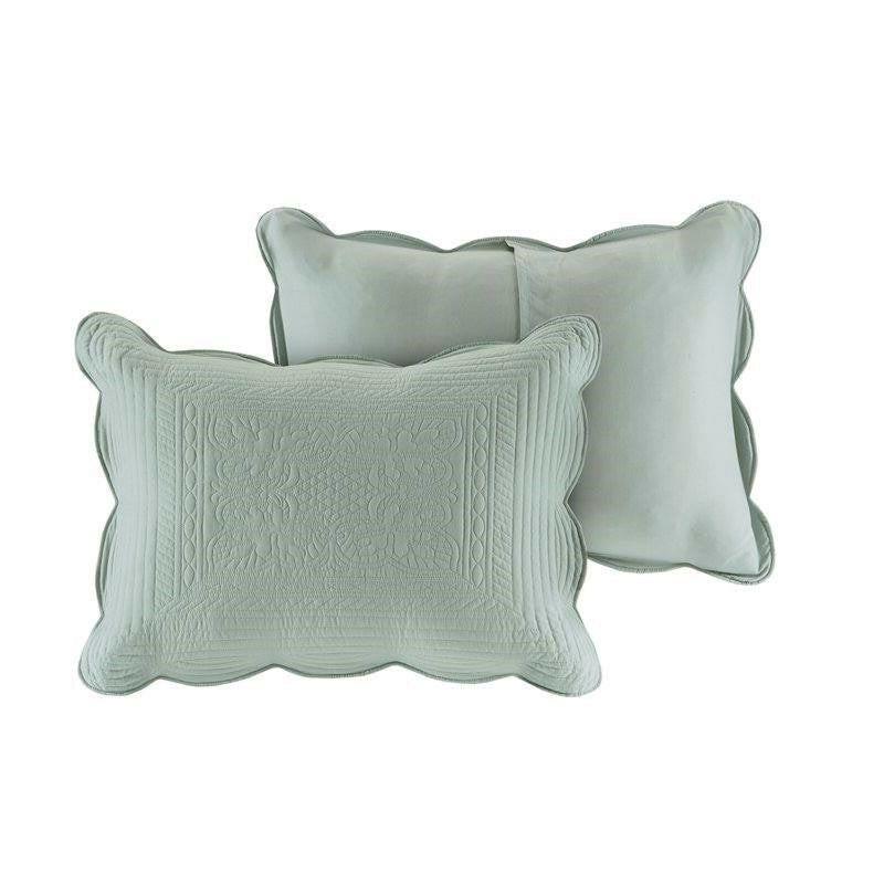 Full/Queen size 3-Piece Reversible Scalloped Edges Microfiber Quilt Set in Seafoam - FurniFindUSA