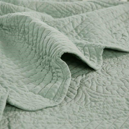 Full/Queen size 3-Piece Reversible Scalloped Edges Microfiber Quilt Set in Seafoam - FurniFindUSA