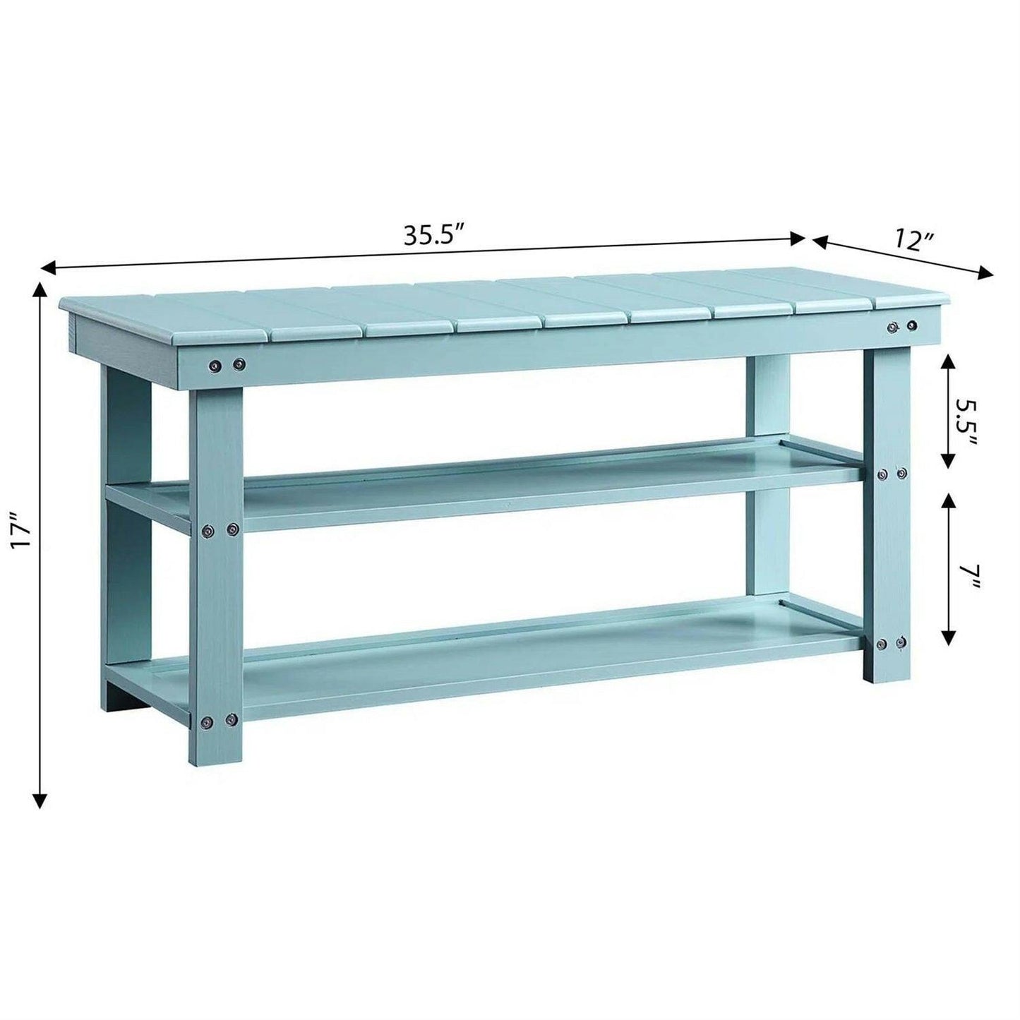 Sea Foam Aqua Blue Wood 2-Shelf Shoe Rack Storage Bench for Entryway or Closet - FurniFindUSA