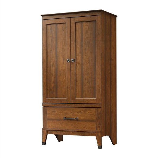Bedroom Wardrobe Cabinet Storage Armoire in Medium Brown Cherry Wood Finish - FurniFindUSA