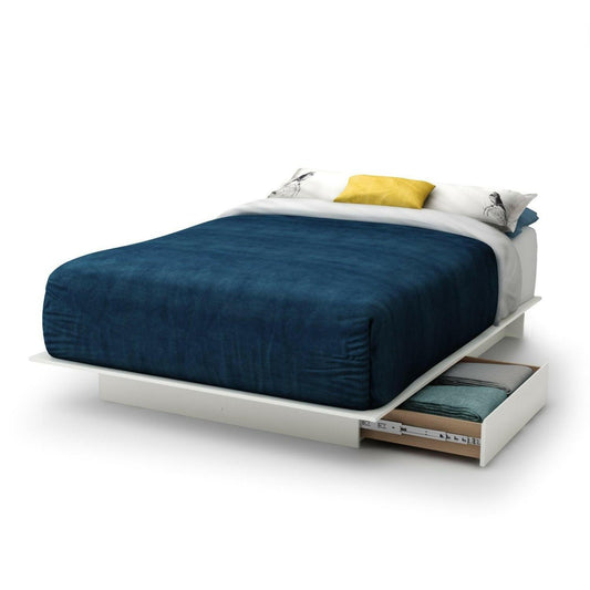 Full size White Modern Platform Bed Frame with 2 Storage Drawers - FurniFindUSA