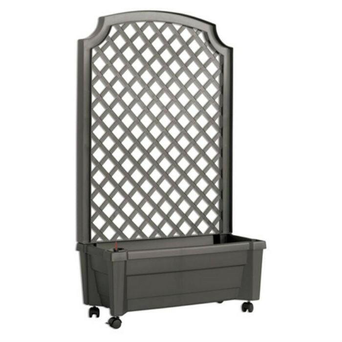 Indoor/Outdoor Grey Polypropylene Self Watering Planter with Trellis on Wheels - FurniFindUSA