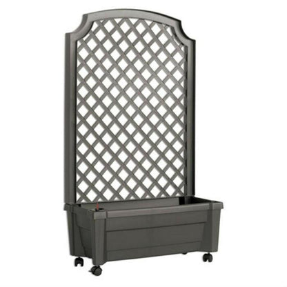 Indoor/Outdoor Grey Polypropylene Self Watering Planter with Trellis on Wheels - FurniFindUSA