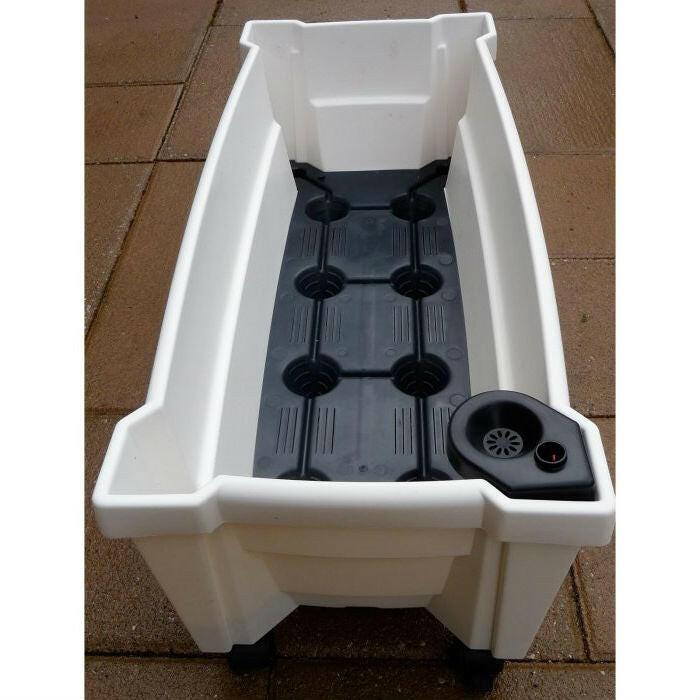 Indoor/Outdoor Grey Polypropylene Self Watering Planter with Trellis on Wheels - FurniFindUSA
