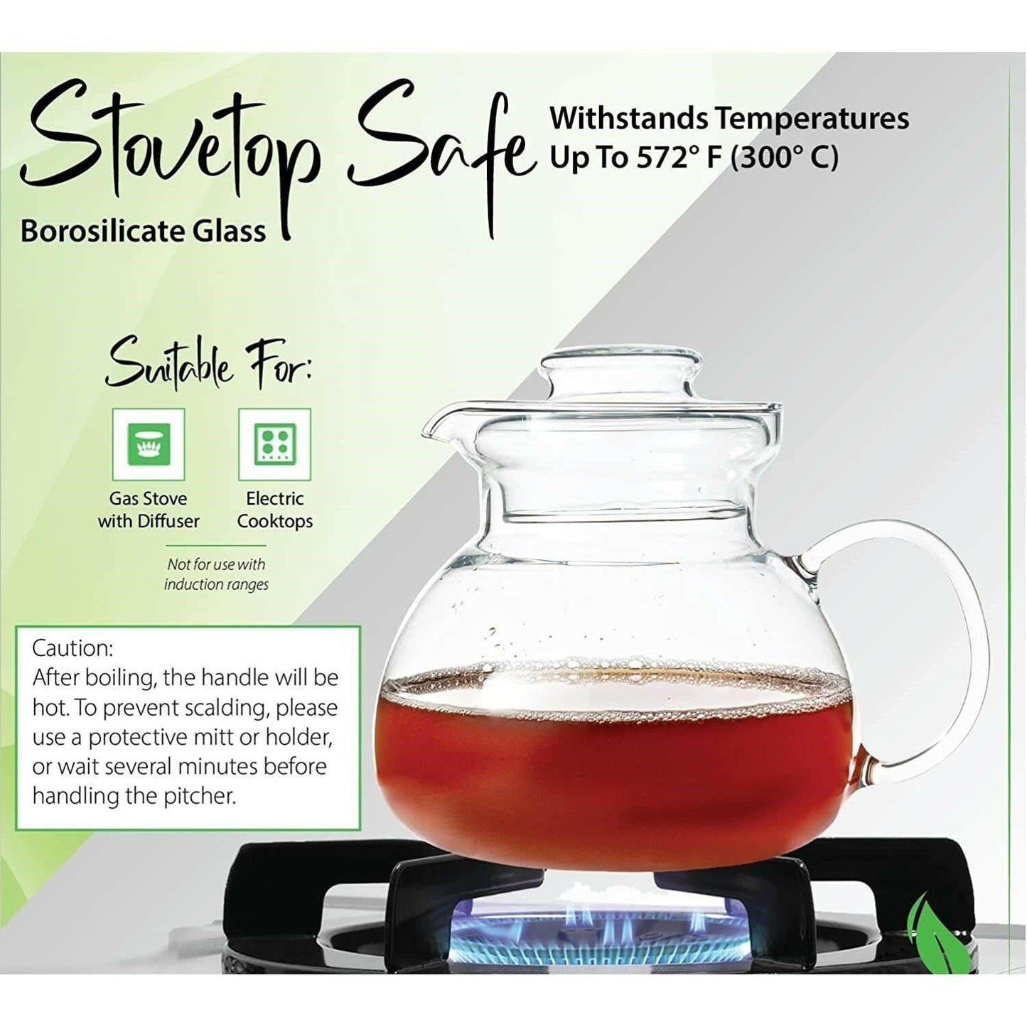 1.5 Quart Stovetop Clear Glass Teapot Kettle with Lid - Microwave Safe - FurniFindUSA