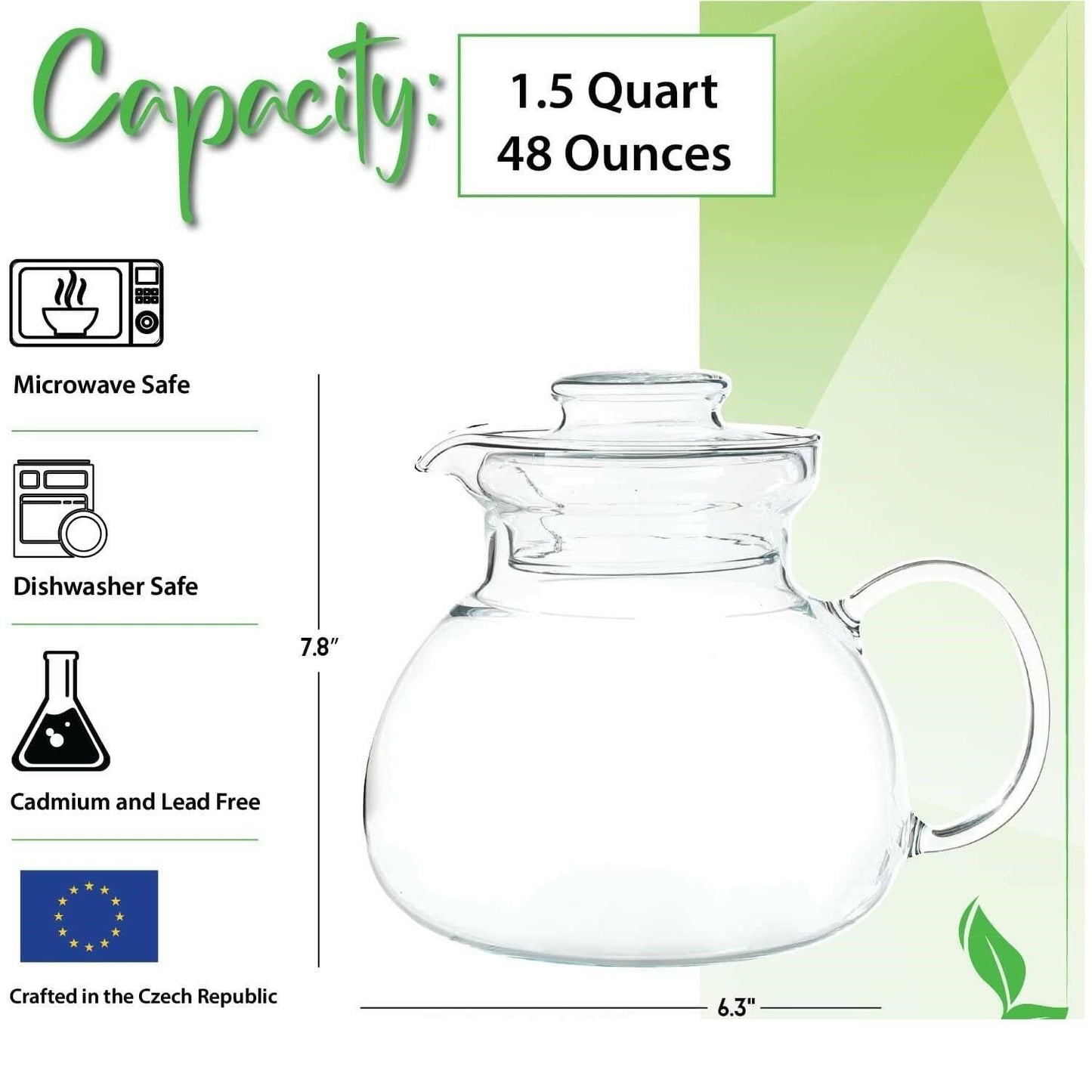 1.5 Quart Stovetop Clear Glass Teapot Kettle with Lid - Microwave Safe - FurniFindUSA