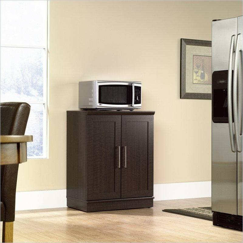 Contemporary Kitchen Storage Microwave Cabinet in Dark Oak - FurniFindUSA