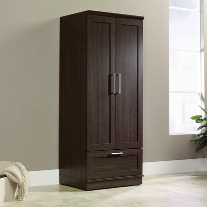 Bedroom Wardrobe Armoire Cabinet in Dark Brown Oak Wood Finish - FurniFindUSA