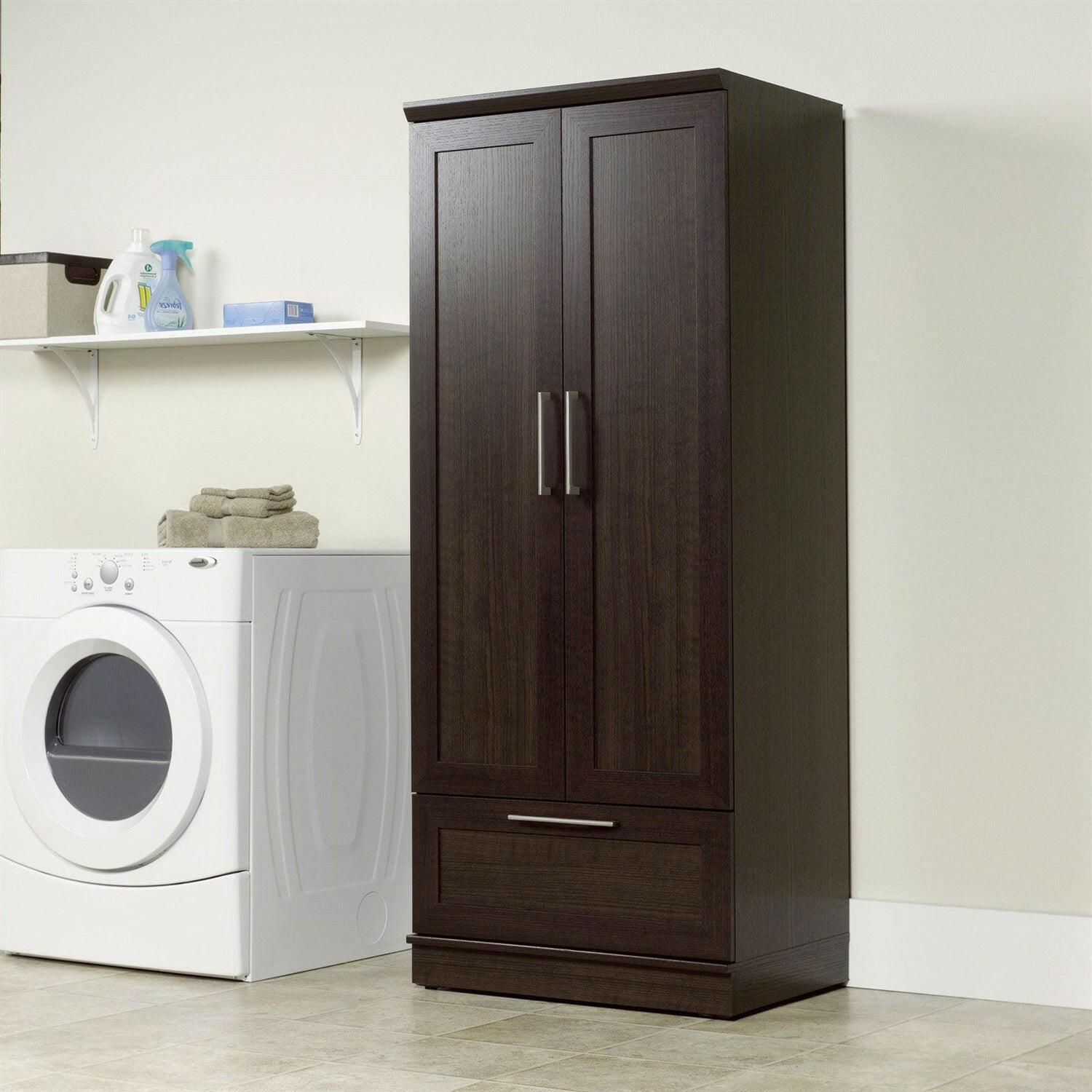 Bedroom Wardrobe Armoire Cabinet in Dark Brown Oak Wood Finish - FurniFindUSA