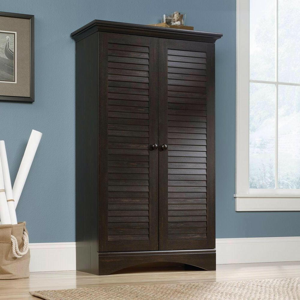 Multi-Purpose Wardrobe Armoire Storage Cabinet in Dark Brown Antique Wood Finish - FurniFindUSA