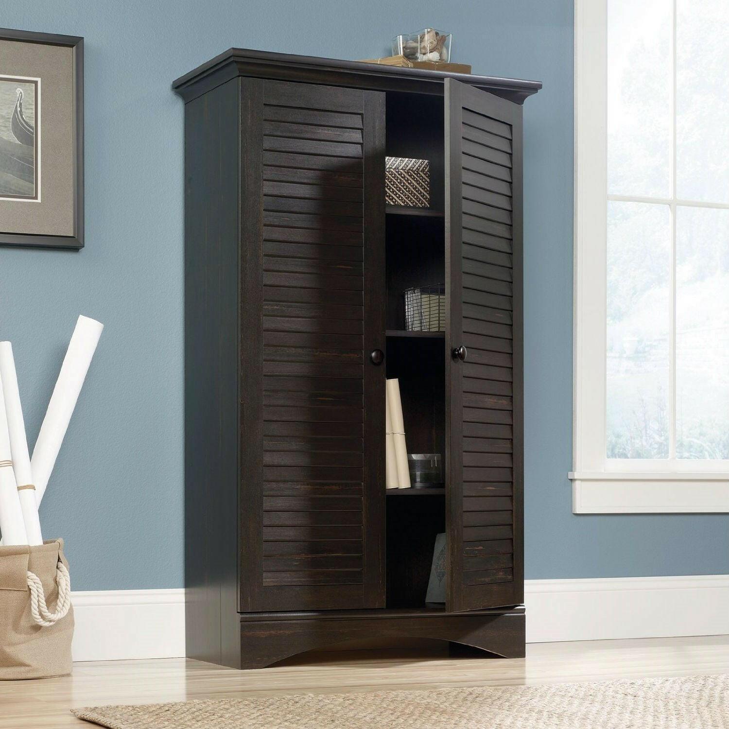 Multi-Purpose Wardrobe Armoire Storage Cabinet in Dark Brown Antique Wood Finish - FurniFindUSA