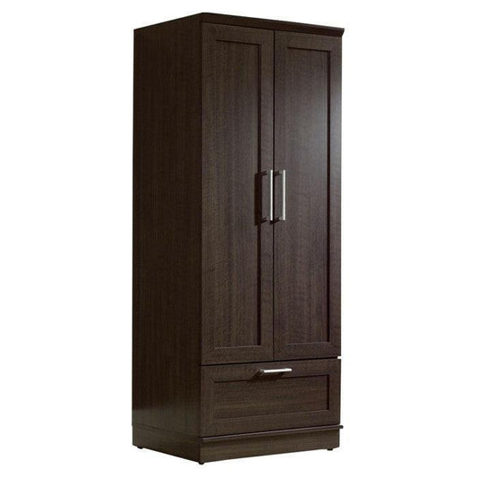 Dark Brown Wood Wardrobe Cabinet Armoire with Garment Rod - FurniFindUSA