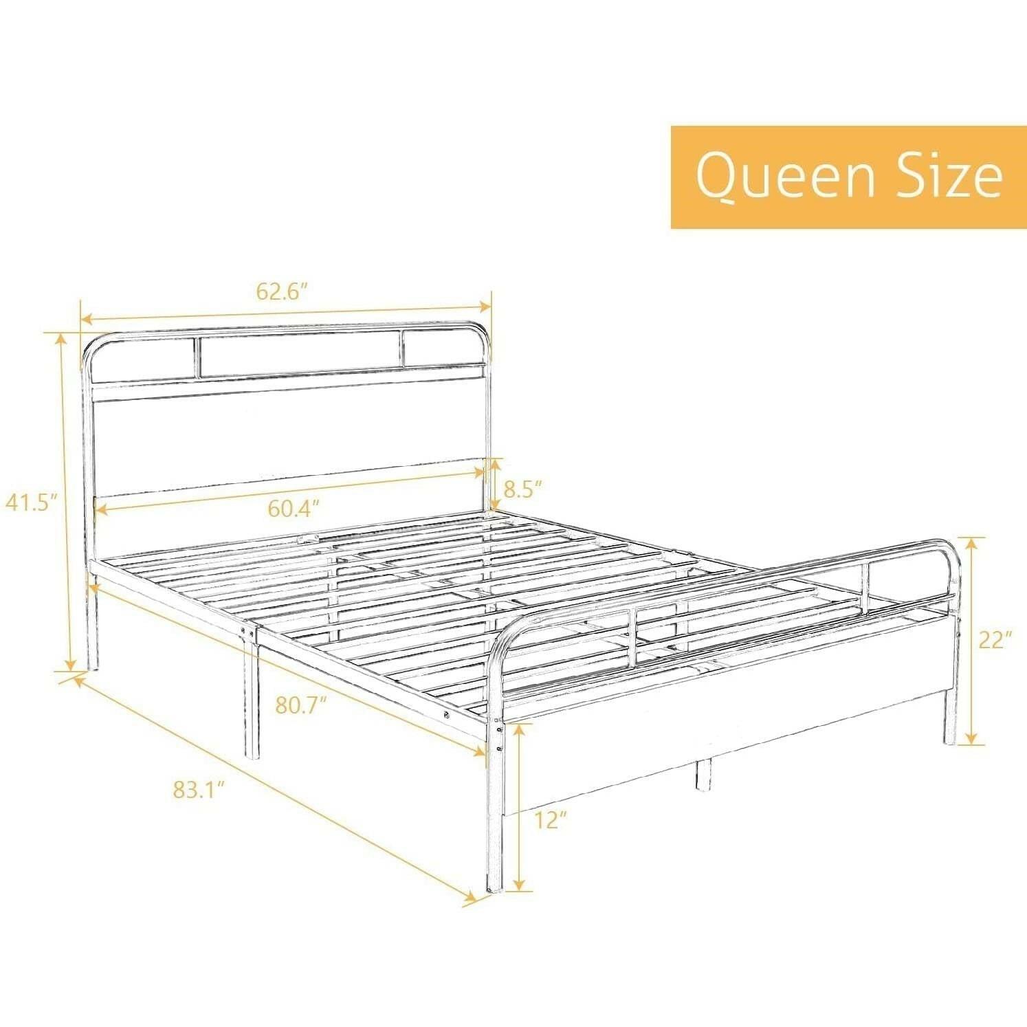 Queen Size Industrial Metal Wood Platform Bed Frame with Headboard and Footboard - FurniFindUSA