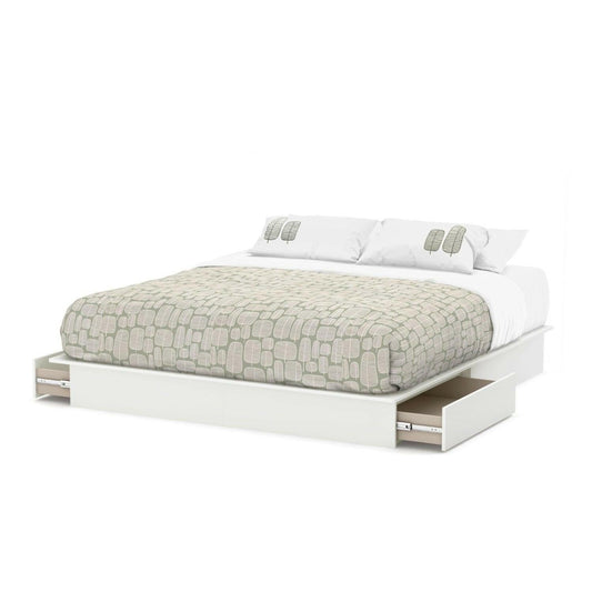 King size Modern Platform Bed with Storage Drawers in White Finish - FurniFindUSA