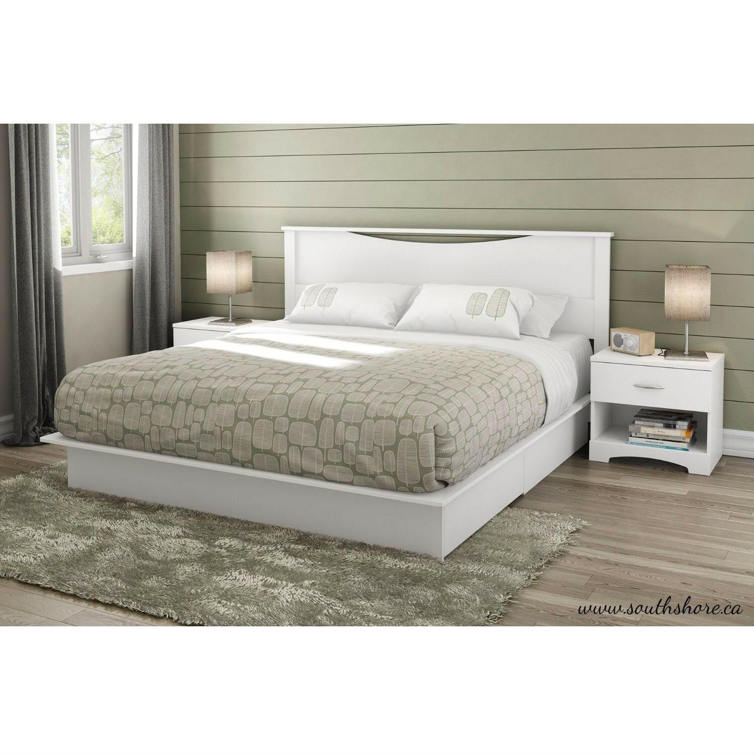 King size Modern Platform Bed with Storage Drawers in White Finish - FurniFindUSA