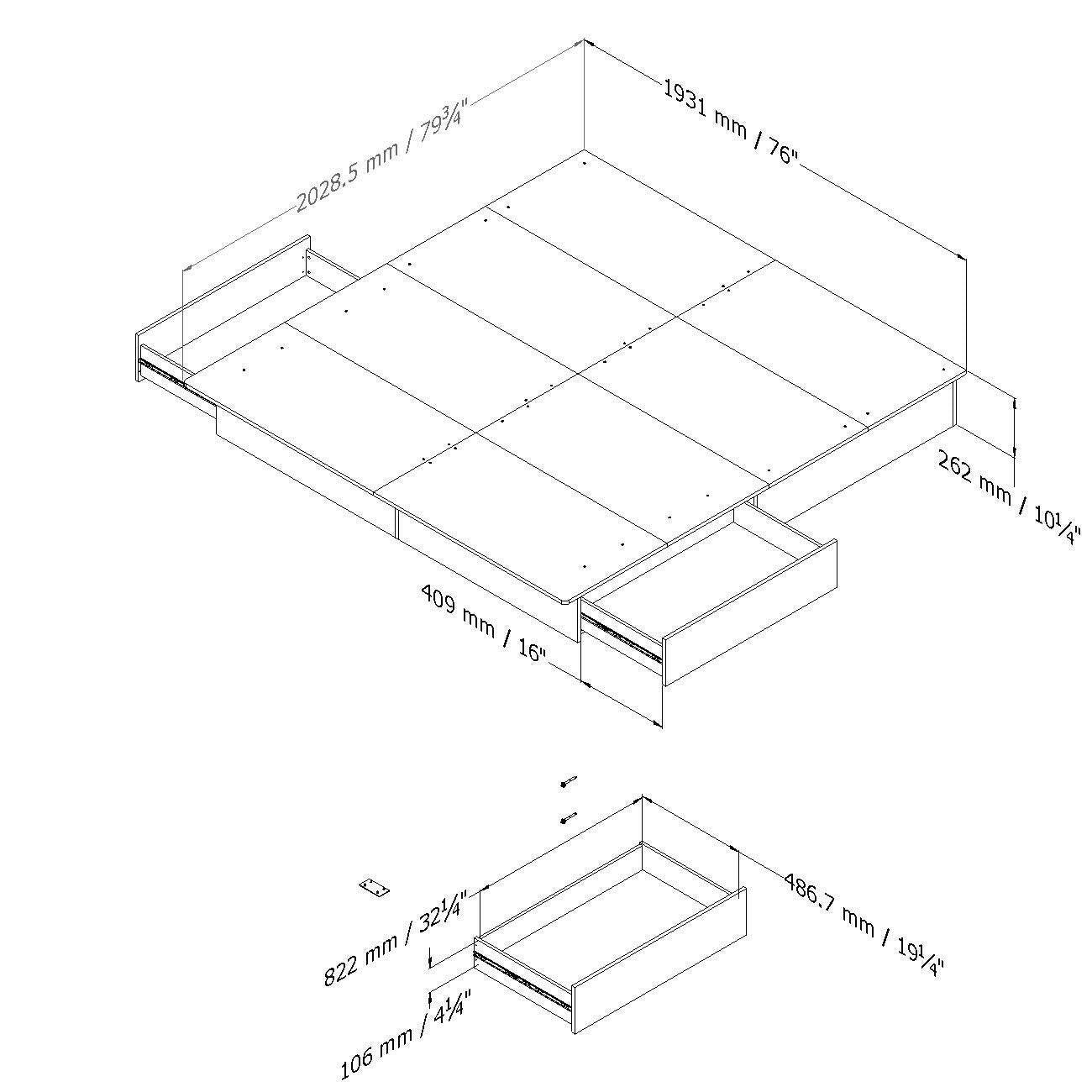 King size Modern Platform Bed with Storage Drawers in White Finish - FurniFindUSA