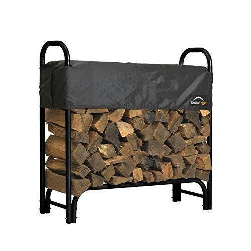 Outdoor Firewood Rack 4-Ft Steel Frame Wood Log Storage with Cover - FurniFindUSA