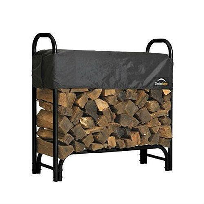 Outdoor Firewood Rack 4-Ft Steel Frame Wood Log Storage with Cover - FurniFindUSA