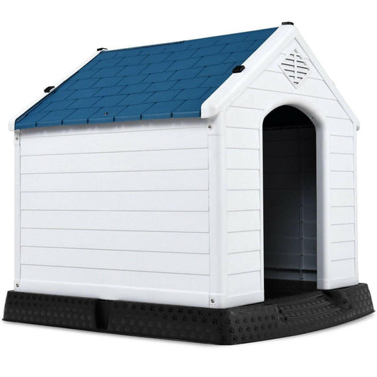 Small Outdoor Heavy Duty Blue and White Plastic Dog House - FurniFindUSA