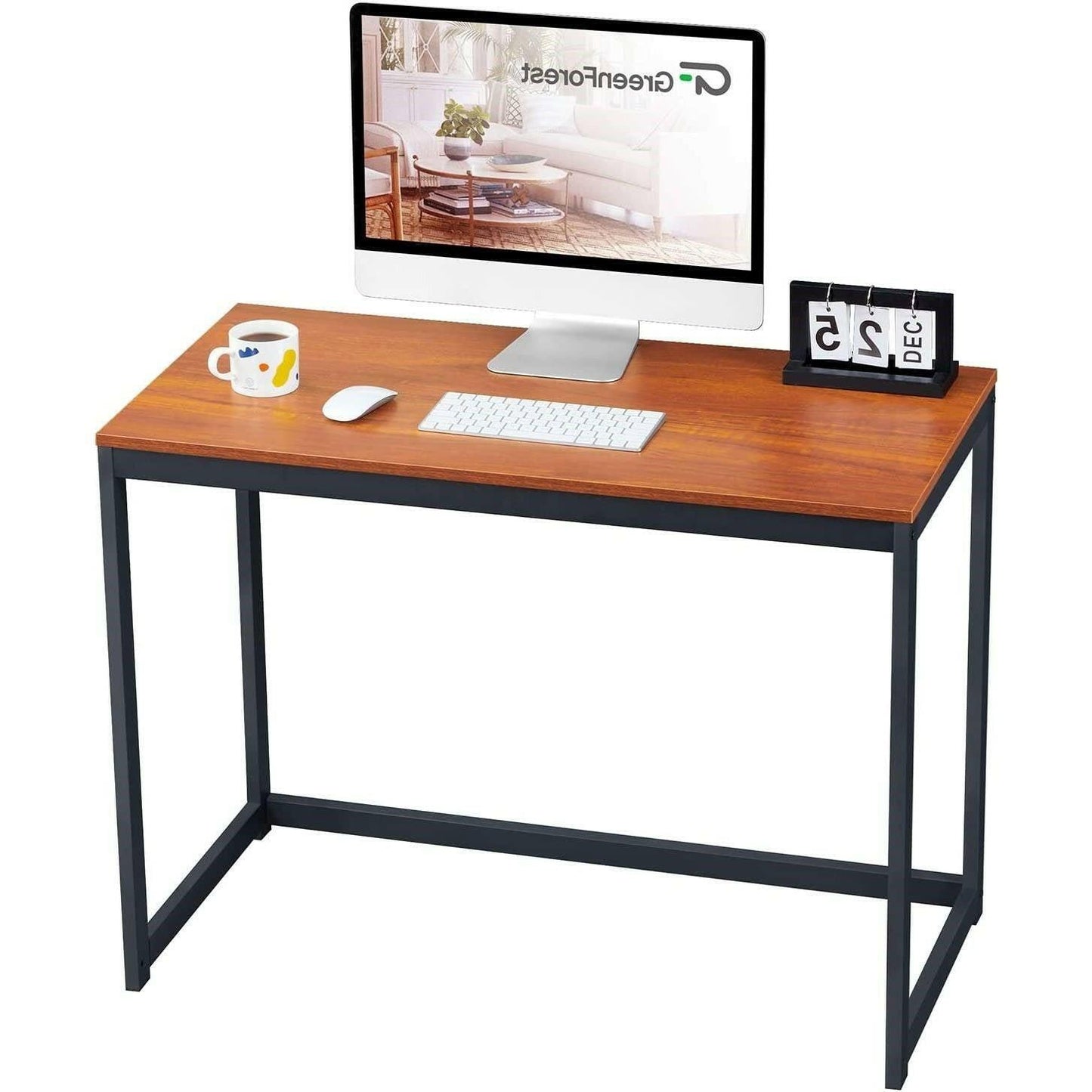 Compact Modern Home Office Laptop Computer Desk Table Metal Frame Wood Top - FurniFindUSA