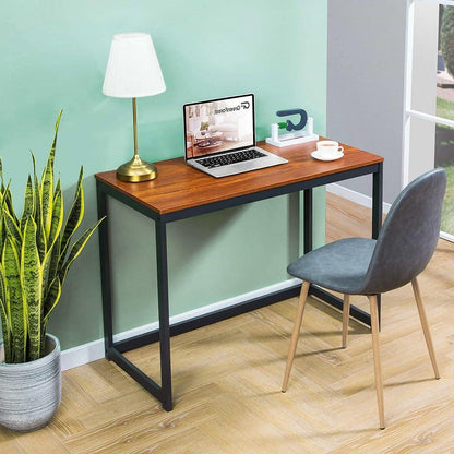 Compact Modern Home Office Laptop Computer Desk Table Metal Frame Wood Top - FurniFindUSA