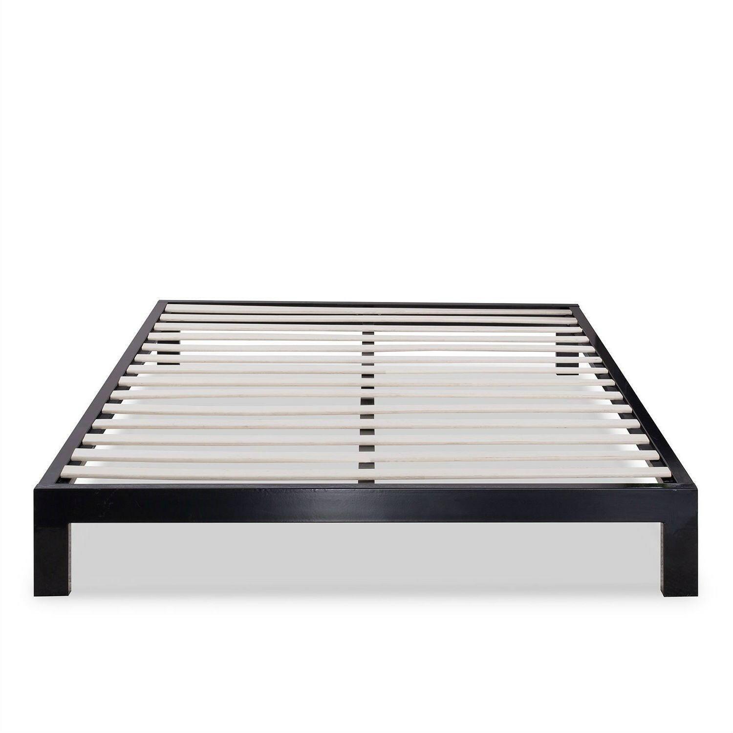 Queen Modern Black Metal Platform Bed Frame with Wooden Slats - FurniFindUSA