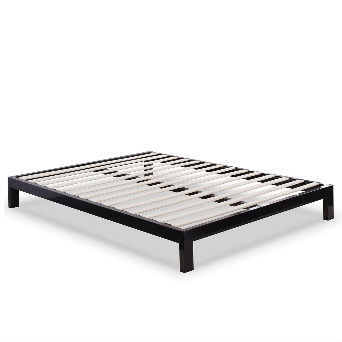 Queen Modern Black Metal Platform Bed Frame with Wooden Slats - FurniFindUSA