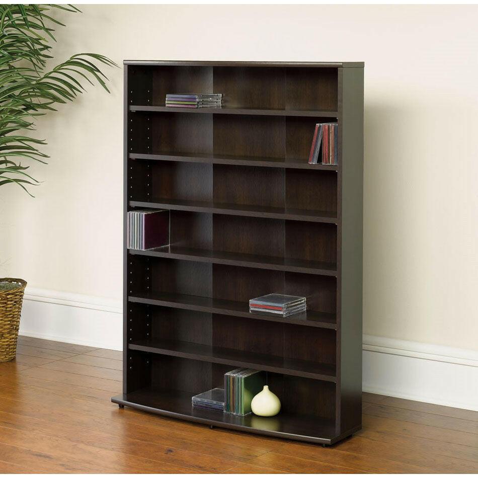 Contemporary 6-Shelf Bookcase Multimedia Storage Rack Tower in Brown Finish - FurniFindUSA