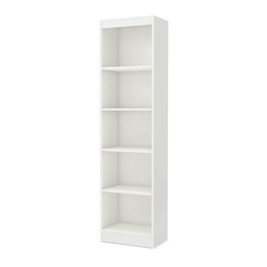 5-Shelf Narrow Bookcase Storage Shelves in White Wood Finish - FurniFindUSA