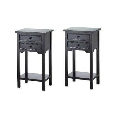 Set of 2 Nightstand Side Tables / End Table in Black Finish Pine Wood - FurniFindUSA