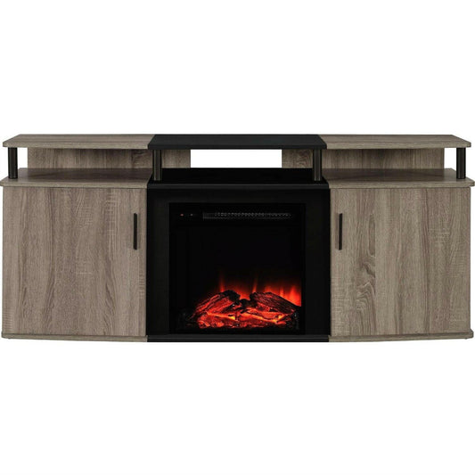 Sonoma Oak / Black Electric Fireplace TV Stand - Accommodates up to 70-inch TV - FurniFindUSA