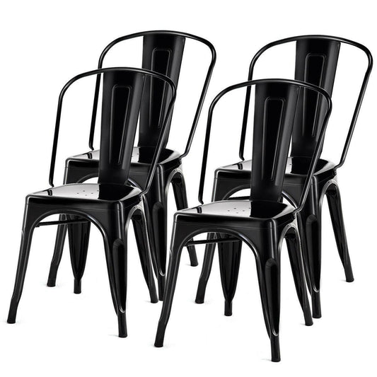 Set of 4 Indoor Outdoor Black Metal Stacking Bistro Dining Chairs - FurniFindUSA
