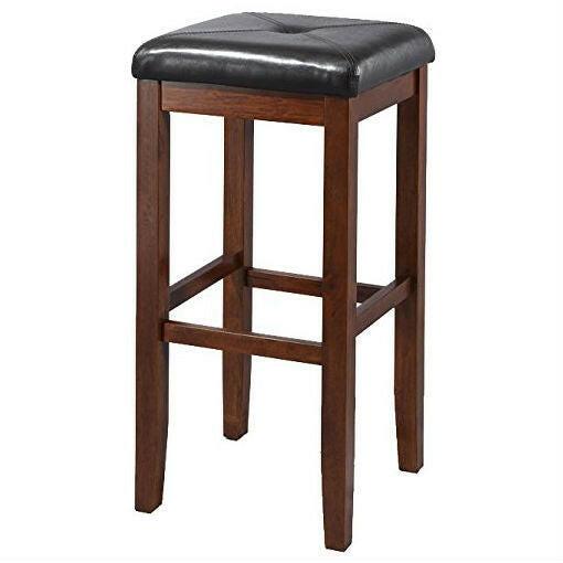 Set of 2 Vintage Mahogany Stools with Black Upholstered Seat - FurniFindUSA