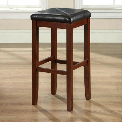 Set of 2 Vintage Mahogany Stools with Black Upholstered Seat - FurniFindUSA