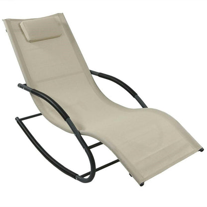 Modern Beige Rocking Chaise Lounger Patio Lounge Chair with Pillow - FurniFindUSA