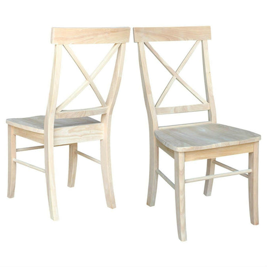 Set of 2 - Unfinished Wood Dining Chairs with X-Back Seat Backrest - FurniFindUSA