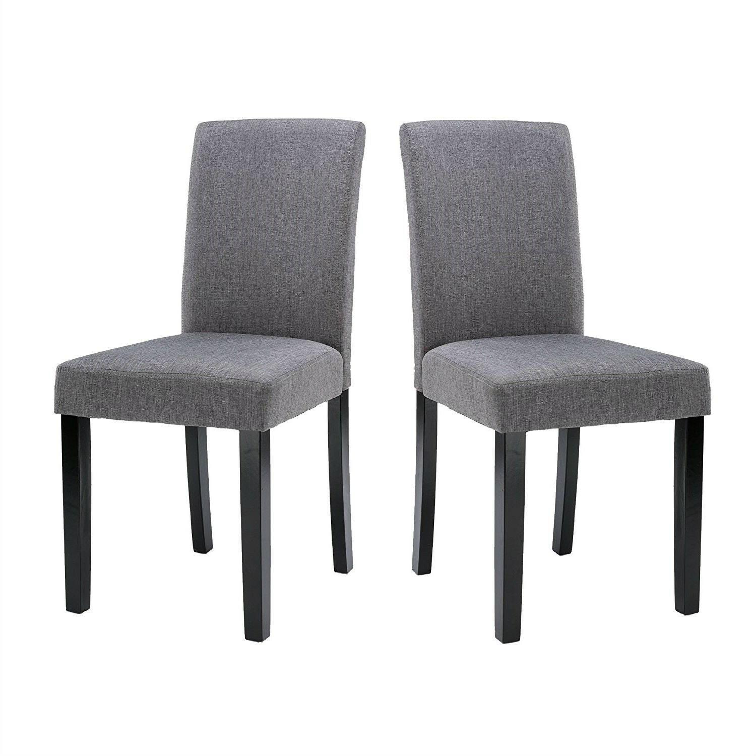 Set of 2 - Grey Fabric Dining Chairs with Black Wood Legs - FurniFindUSA