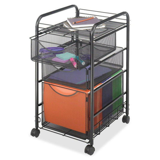 Black Metal Steel Mesh Mobile Filing Cabinet Cart with 2 Drawers and Wheels - FurniFindUSA