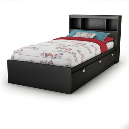 Twin-size Bookcase Headboard in Black Finish - Modern Design - FurniFindUSA