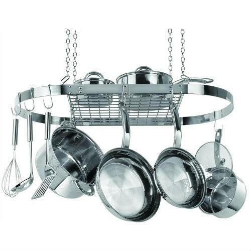 Stainless Steel Oval Pot Rack for Kitchen Cookware Storage - FurniFindUSA