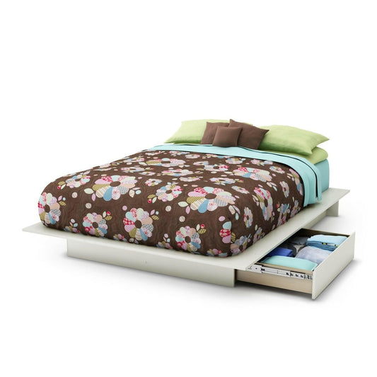 Queen size Modern Platform Bed with 2 Storage Drawers in White Finish - FurniFindUSA