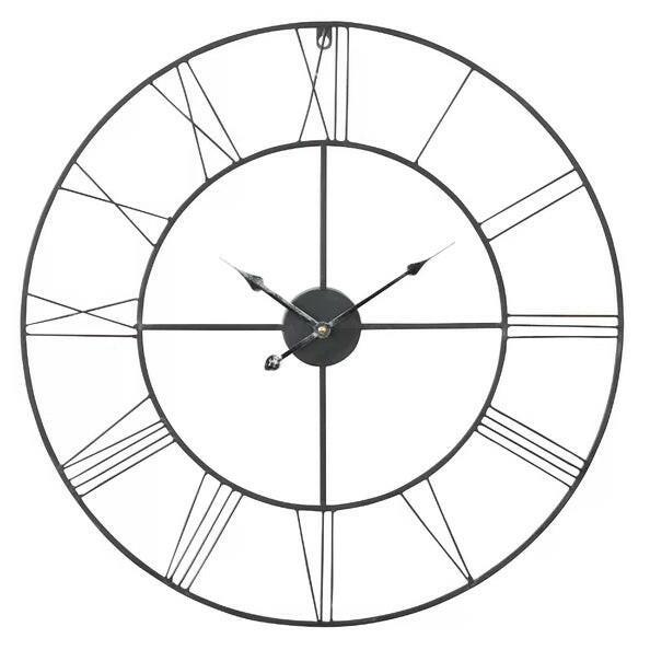 Round 24-inch Metal Wall Clock with Roman Numerals - FurniFindUSA