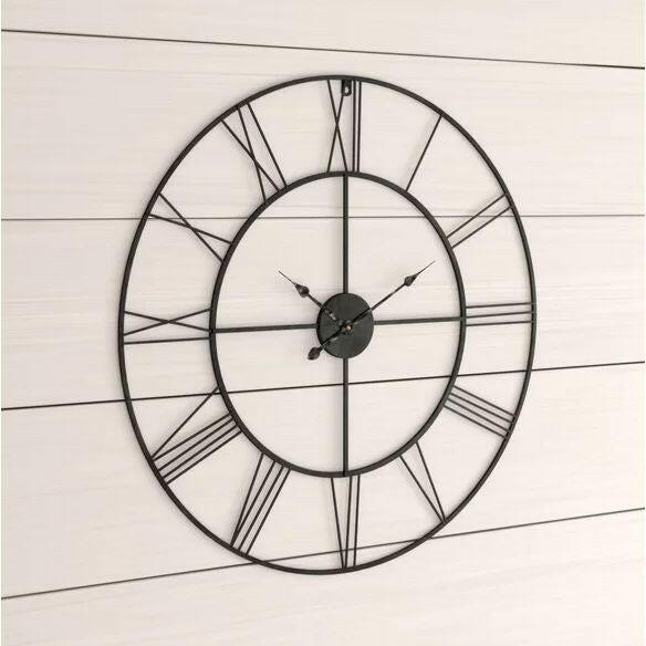 Round 24-inch Metal Wall Clock with Roman Numerals - FurniFindUSA