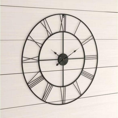 Round 24-inch Metal Wall Clock with Roman Numerals - FurniFindUSA