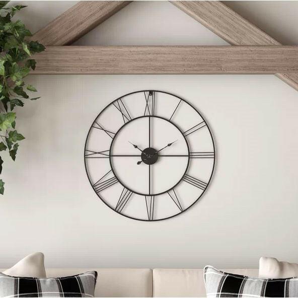 Round 24-inch Metal Wall Clock with Roman Numerals - FurniFindUSA