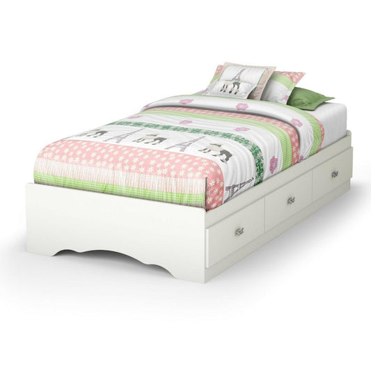 Twin size White Platform Bed Frame with 3 Storage Drawers - FurniFindUSA
